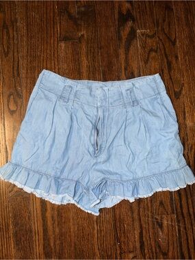Sincerely Jules Light Blue Ruffle-Trim Women's Shorts